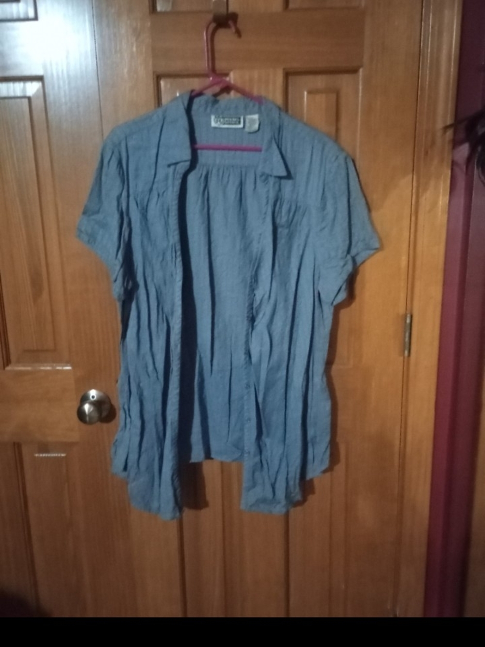Route 66 Blue Short-Sleeve Button-Down Open Cardigan
